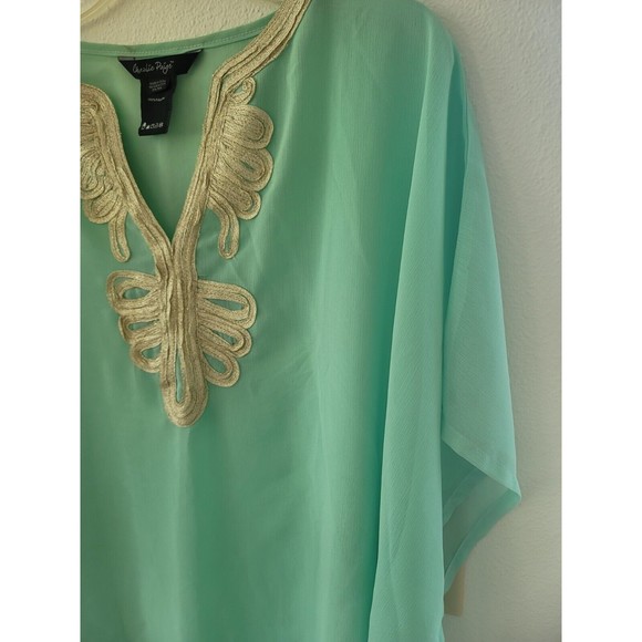 Charlie Paige Womens Turquoise Embroidered One Size Swim Cover Up Tunic Beach - Picture 5 of 11